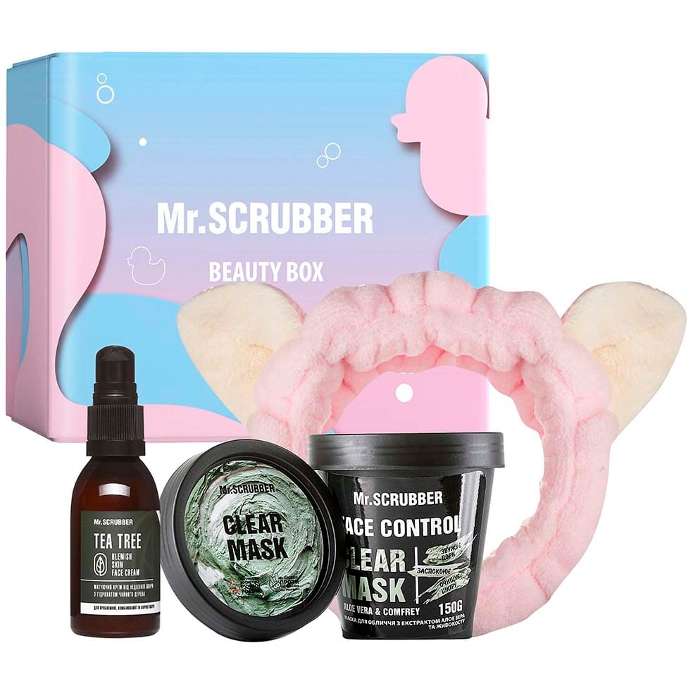 Подарунковий набір Mr.Scrubber Even Complexion&Clear: Маска для обличчя, 150 г + Пов'язка для волосся + Крем для обличчя, 55 мл - фото 1