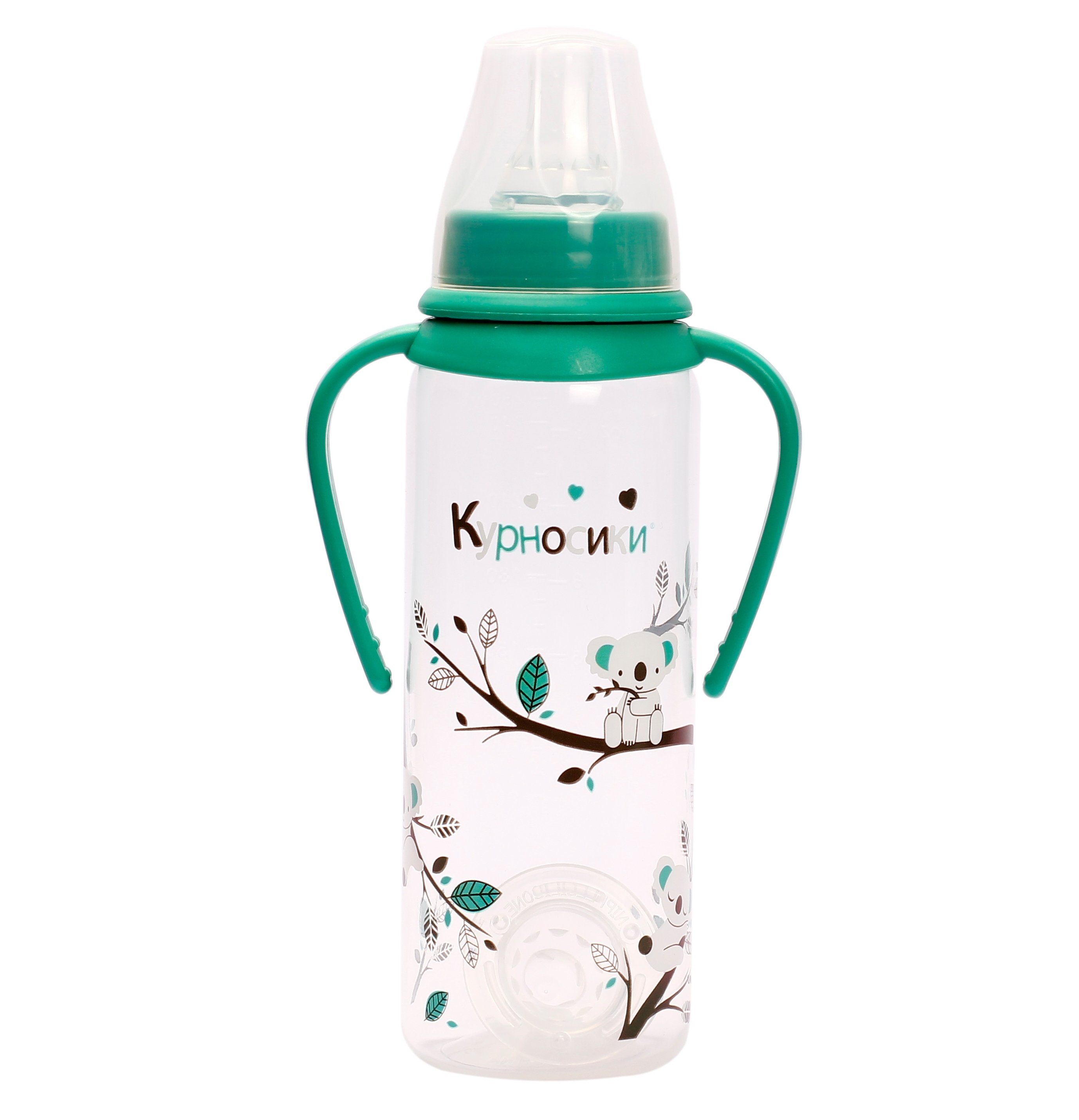 Бутылочка для кормления Курносики, с 2 сосками, с ручками, 250 мл, зеленый (7012 зел) - фото 1