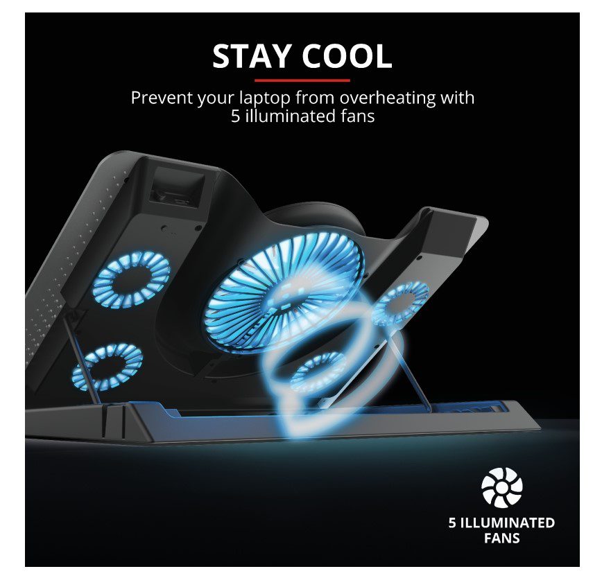 Охолоджувальна підставка для ноутбука Trust GXT1125 Quno 5xFan, LED 15-17.3 дюймів - фото 5