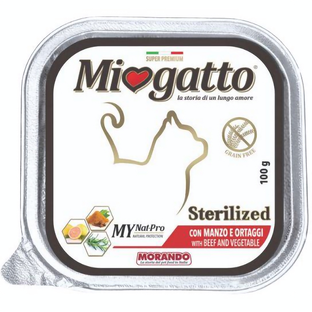 Беззернові консерви для стерилізованих котів Morando MioGatto Sterilised, з яловичиною та овочами, 100 г - фото 1