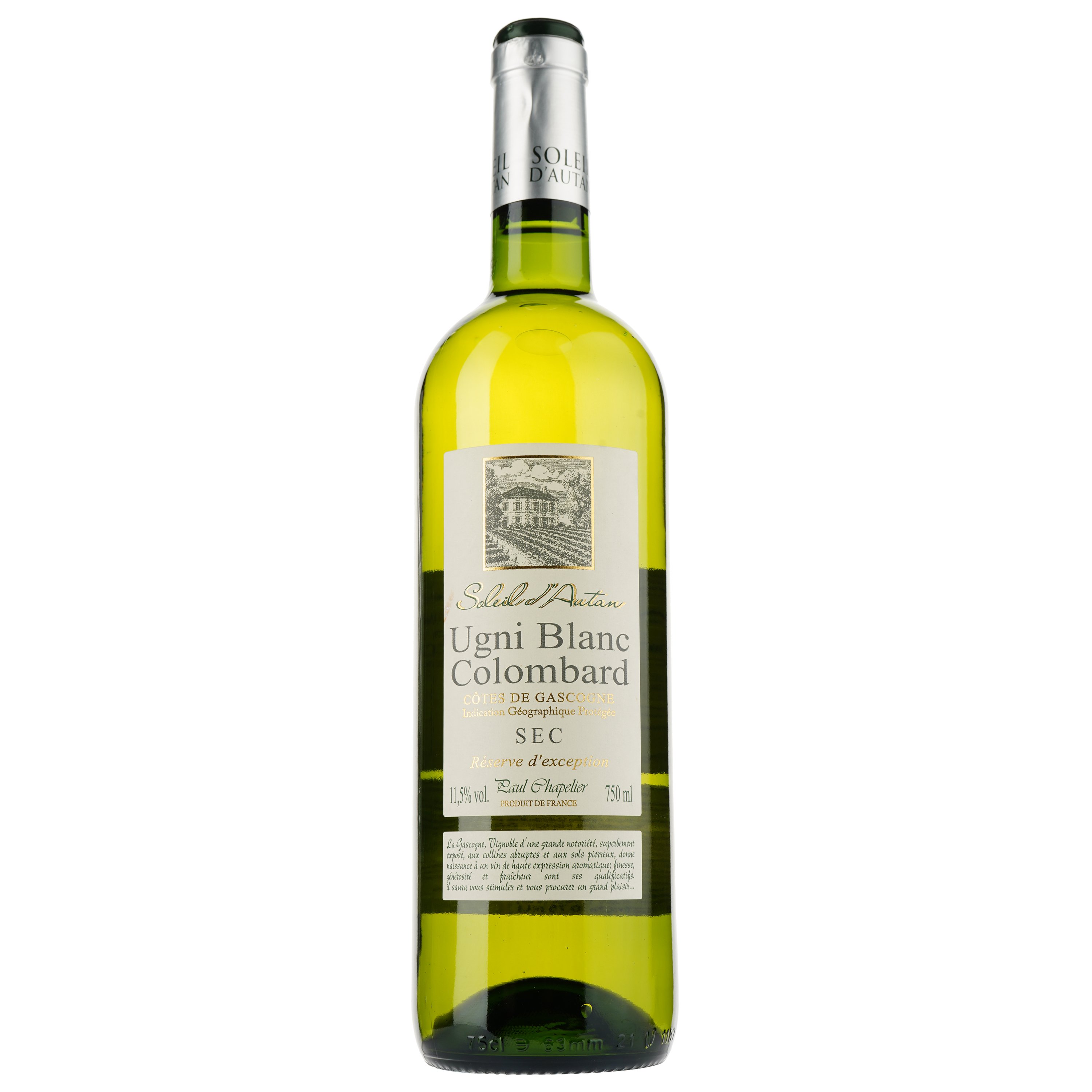 Вино Soleil D'autan Ugni Blanc Colombard IGP Cotes de Gascogne, белое, сухое, 0.75 л - фото 1