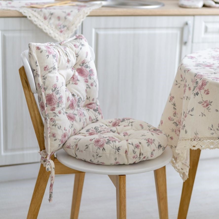 Кругла подушка для стільця Прованс Bella, d-40, троянди, рожевий (13531) - фото 1