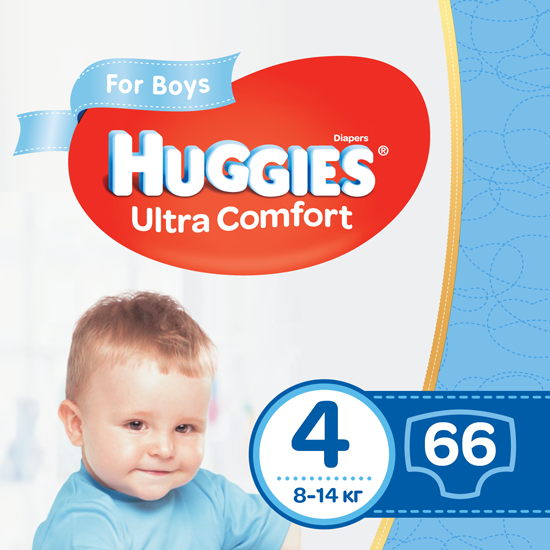 Подгузники для мальчиков Huggies Ultra Comfort 4 (8-14 кг), 66 шт. - фото 1
