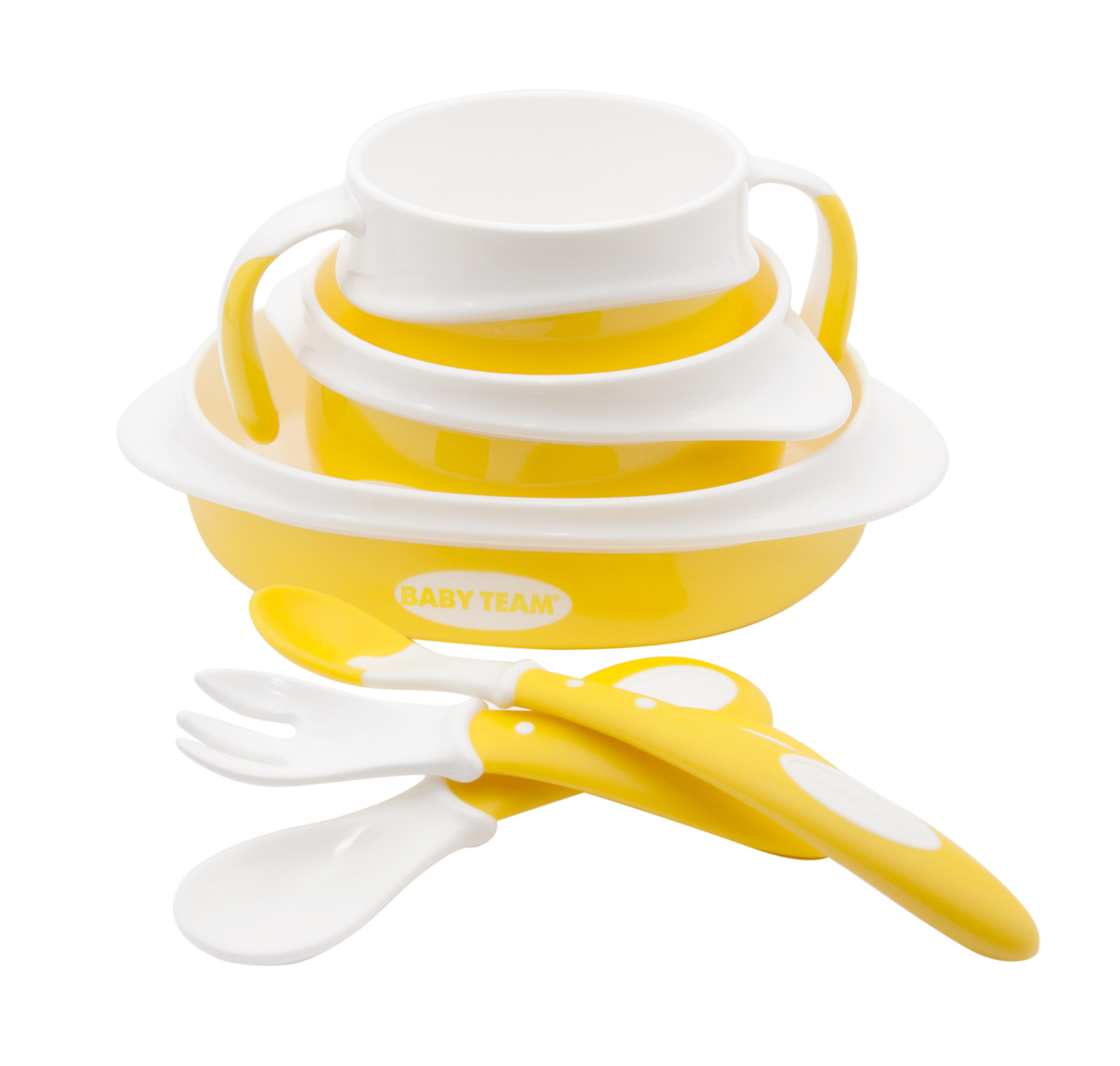 Набор детской посуды Baby Team, с нагрудником, желтый (6090) - фото 2