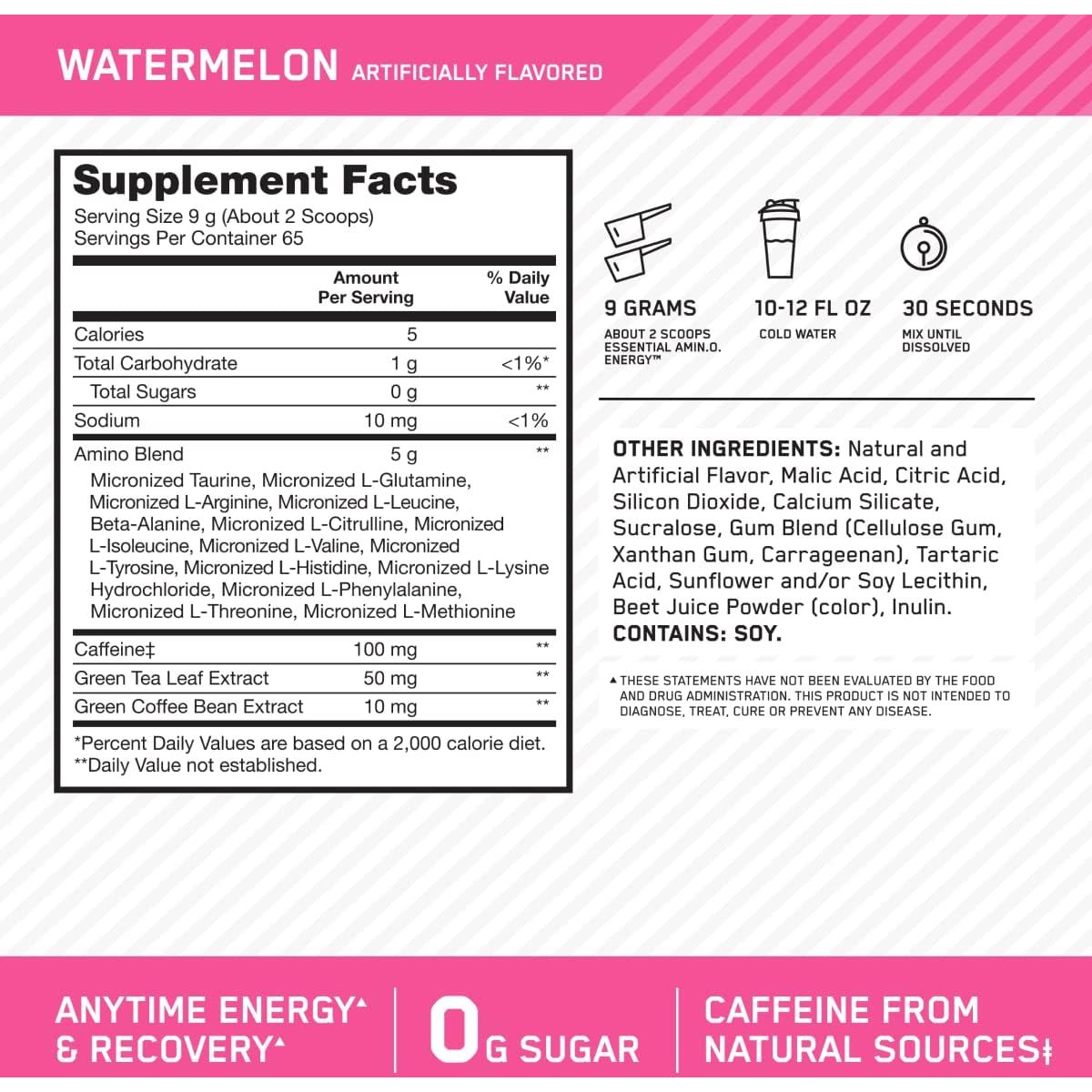 Аминокислотный комплекс Optimum Nutrition Essential Amino Energy Watermelon 270 г - фото 3