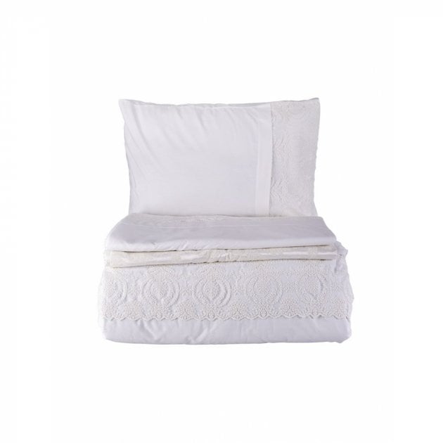 Набор постельное белье с покрывалом пике Karaca Home Carla ekru, евро, молочный, 7 предметов (svt-2000022225670) - фото 4