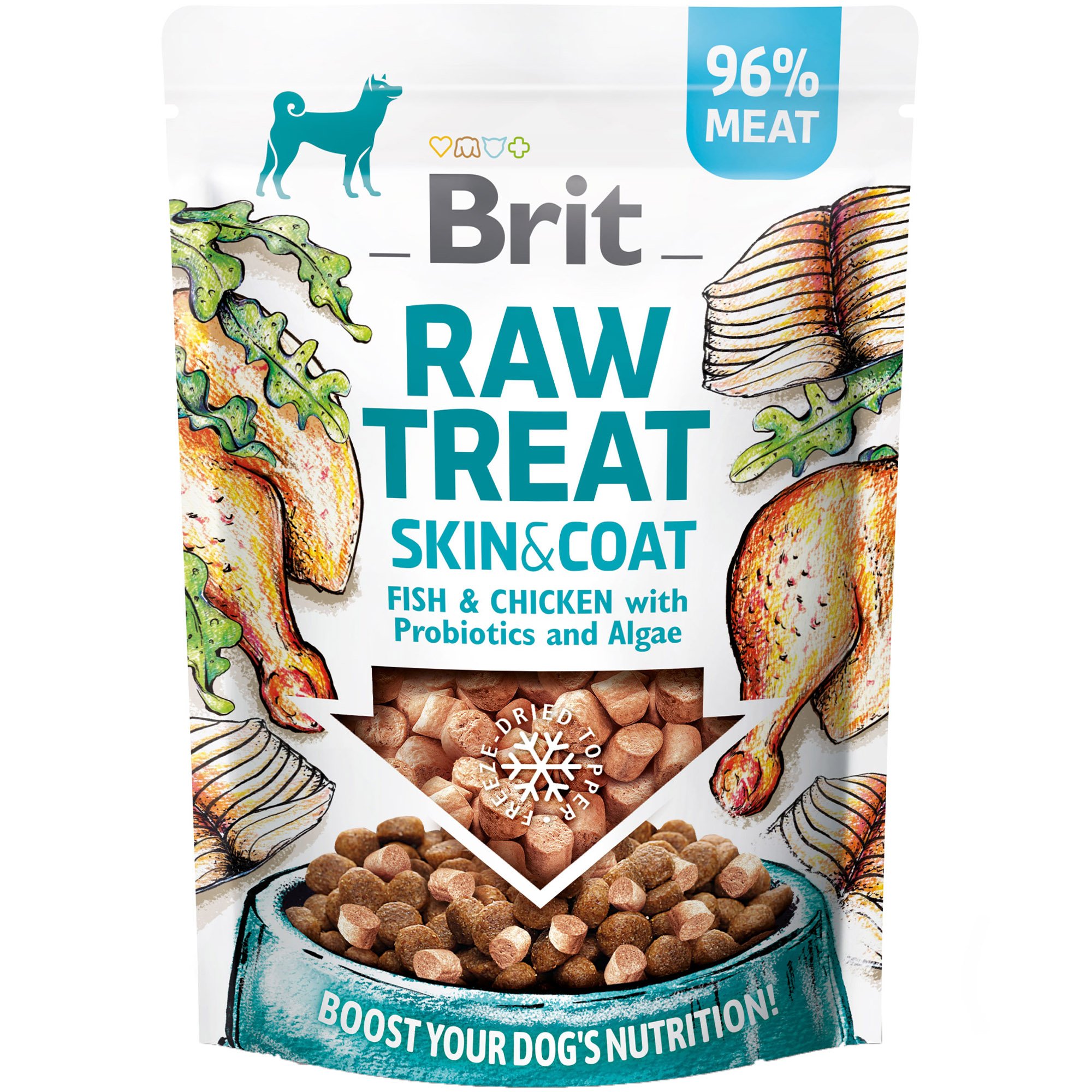 Ласощі для собак Brit Raw Treat Freeze-Dried Skin and Coat для шкіри та шерсті, риба і курка 40 г - фото 1