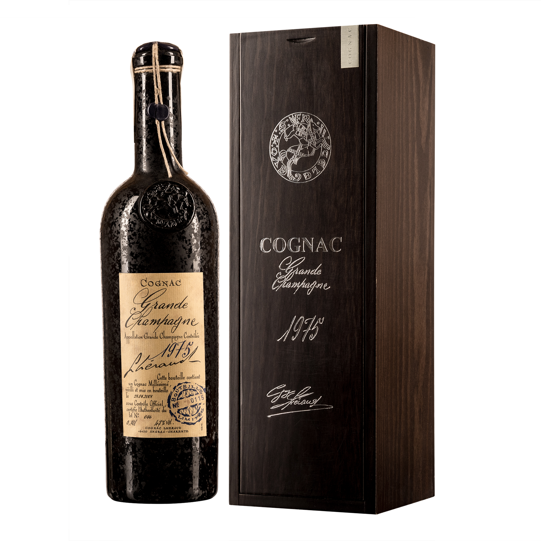 Коньяк Lheraud 1975 Grande Champagne, в деревянной коробке, 47%, 0,7 л - фото 1