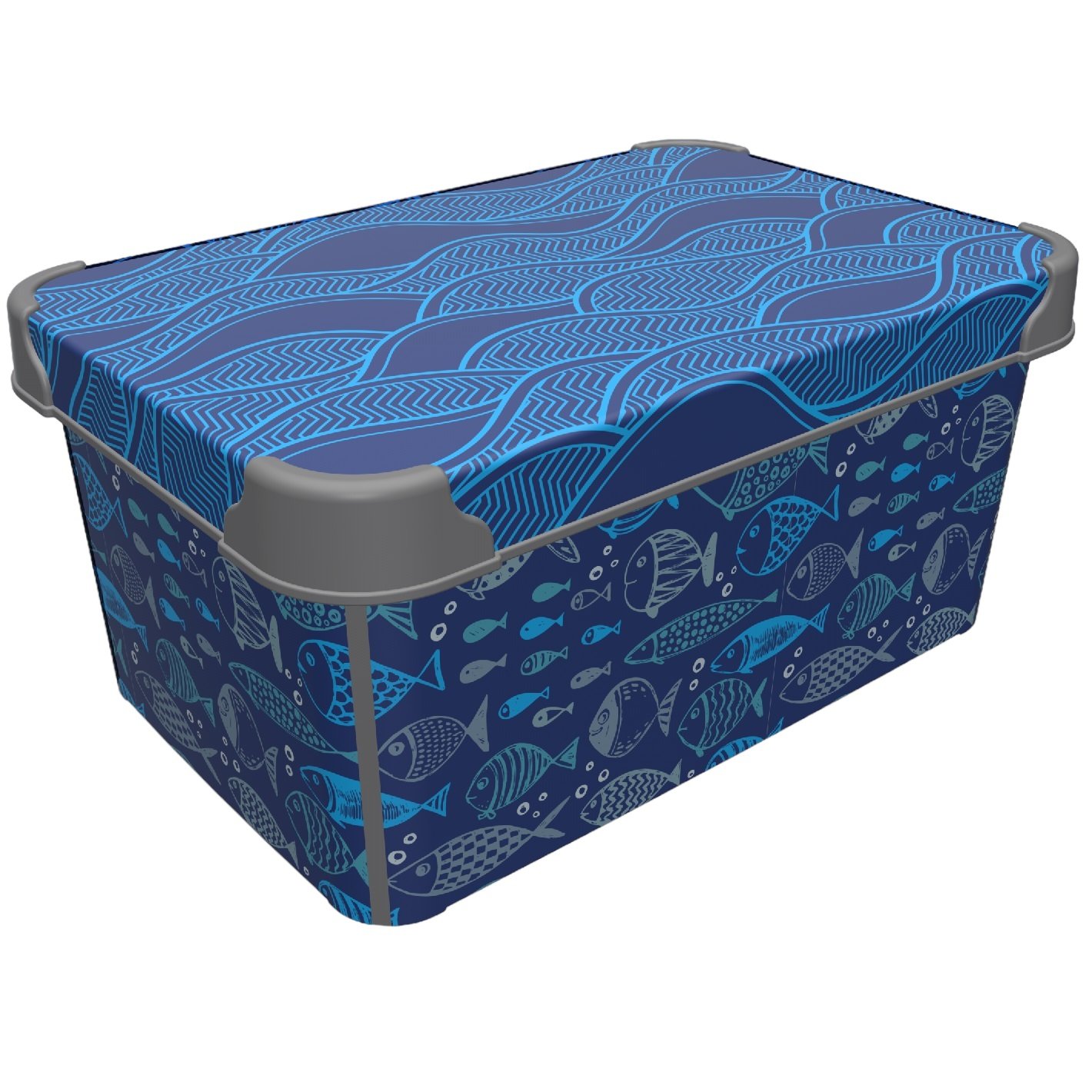 Коробка Qutu Style Box Ocean Life, с крышкой, 5 л, 13.5х19х28.5 см, синяя с серым (STYLE BOX с/к OCEAN LIFE 5л) - фото 1