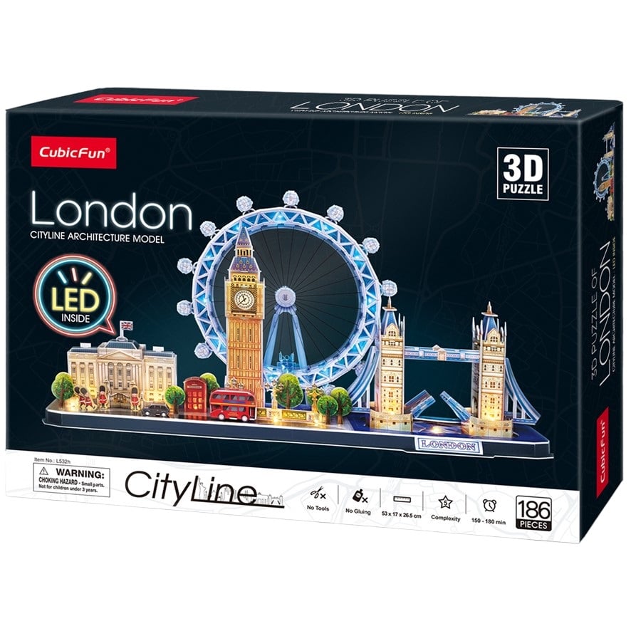 Тривимірна головоломка-конструктор CubicFun City line з LED підсвіткою Лондон (L532h) - фото 1