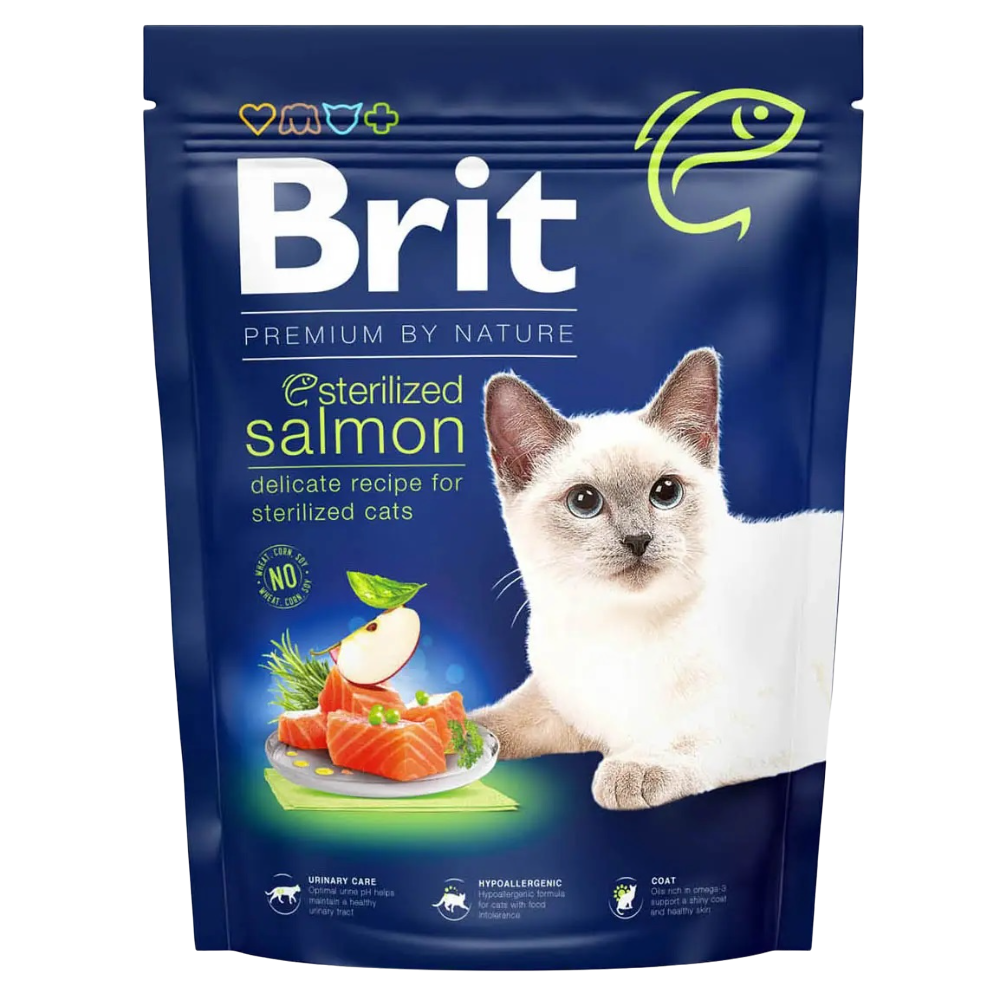 Сухой корм для стерилизованных котов Brit Premium by Nature Cat Sterilized Salmon с лососем, 300 г - фото 1