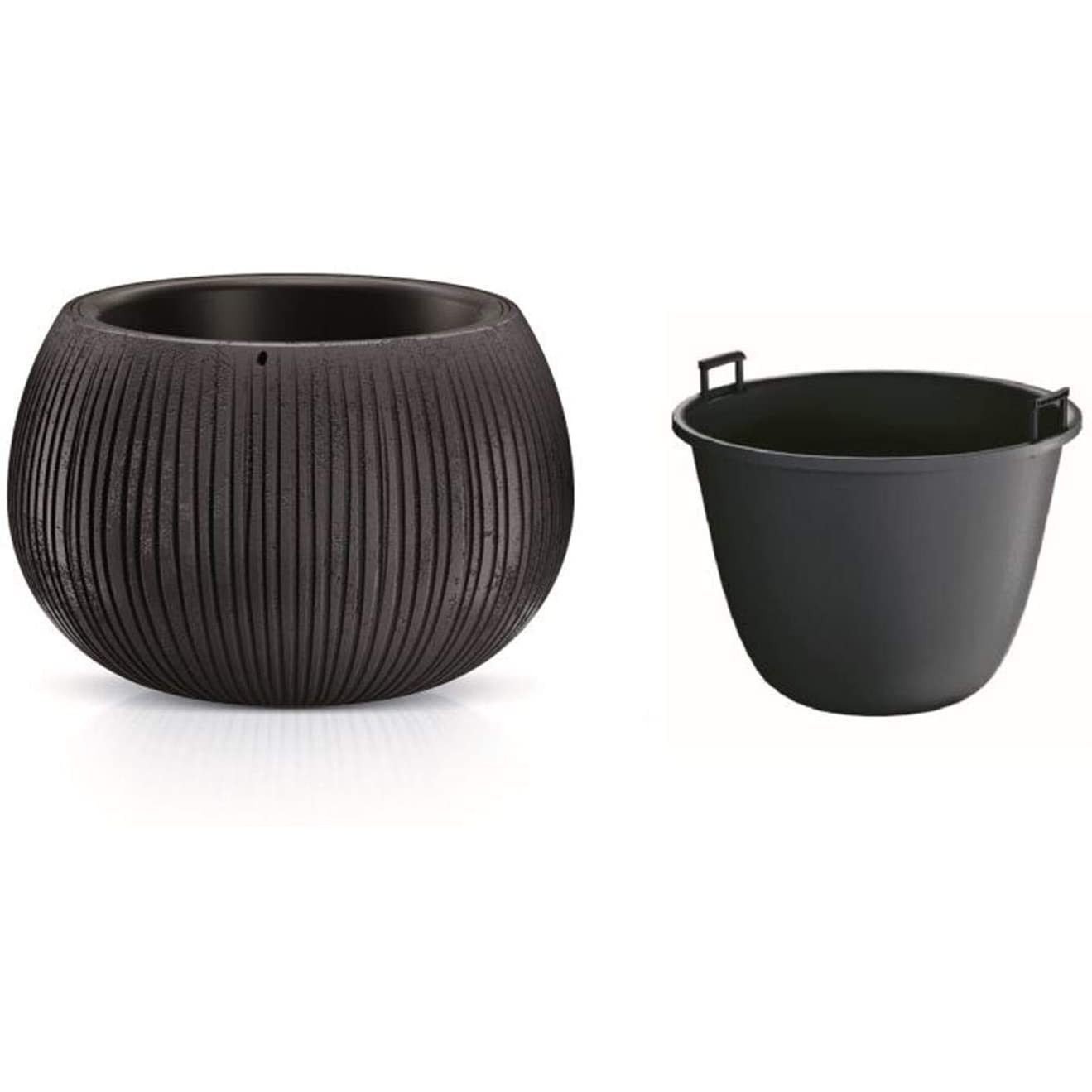 Горшок для цветов Prosperplast Beton Bowl круглый с вкладышем, 370 мм,, черный (65933-411) - фото 2