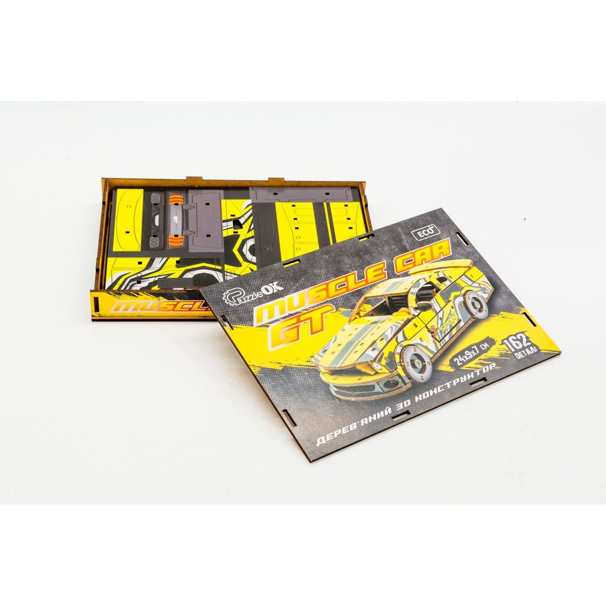 Механический 3D Пазл PuzzleOk автомобиль Muscle car GT 162 детали желтый (2017329952.0) - фото 3
