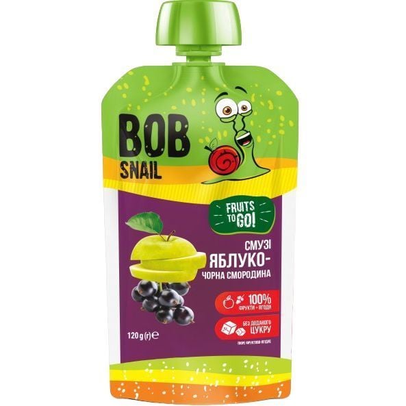 Пюре фруктове Bob Snail Fruits to Go Яблуко-Чорна смородина 1.2 кг (10 шт. по 120 г) - фото 2