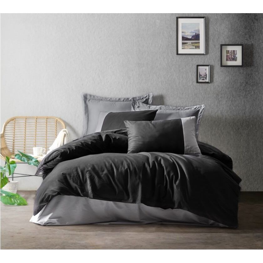 Комплект постельного белья CottonBox Plain Black/Grey Евро Разноцветный 000230401 - фото 1