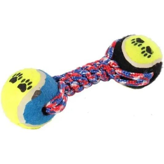 Іграшка для собак Fox Канат-грейфер з 2 тенісними м'ячами, 17 см - фото 1