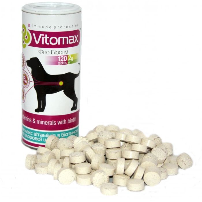 Витамины Vitomax с биотином для здоровой кожи и шерсти для собак, 120 таблеток - фото 2