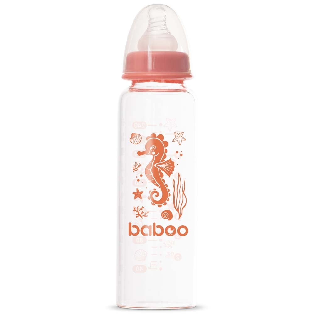 Скляна пляшечка для годування Baboo Sea Life Антиколікова, 240 мл, 3+ міс., помаранчева (3-118) - фото 1