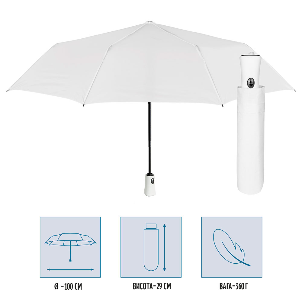 Зонтик Perletti Ombrelli складной автоматический с системой антиветер белый (96009-04) - фото 4