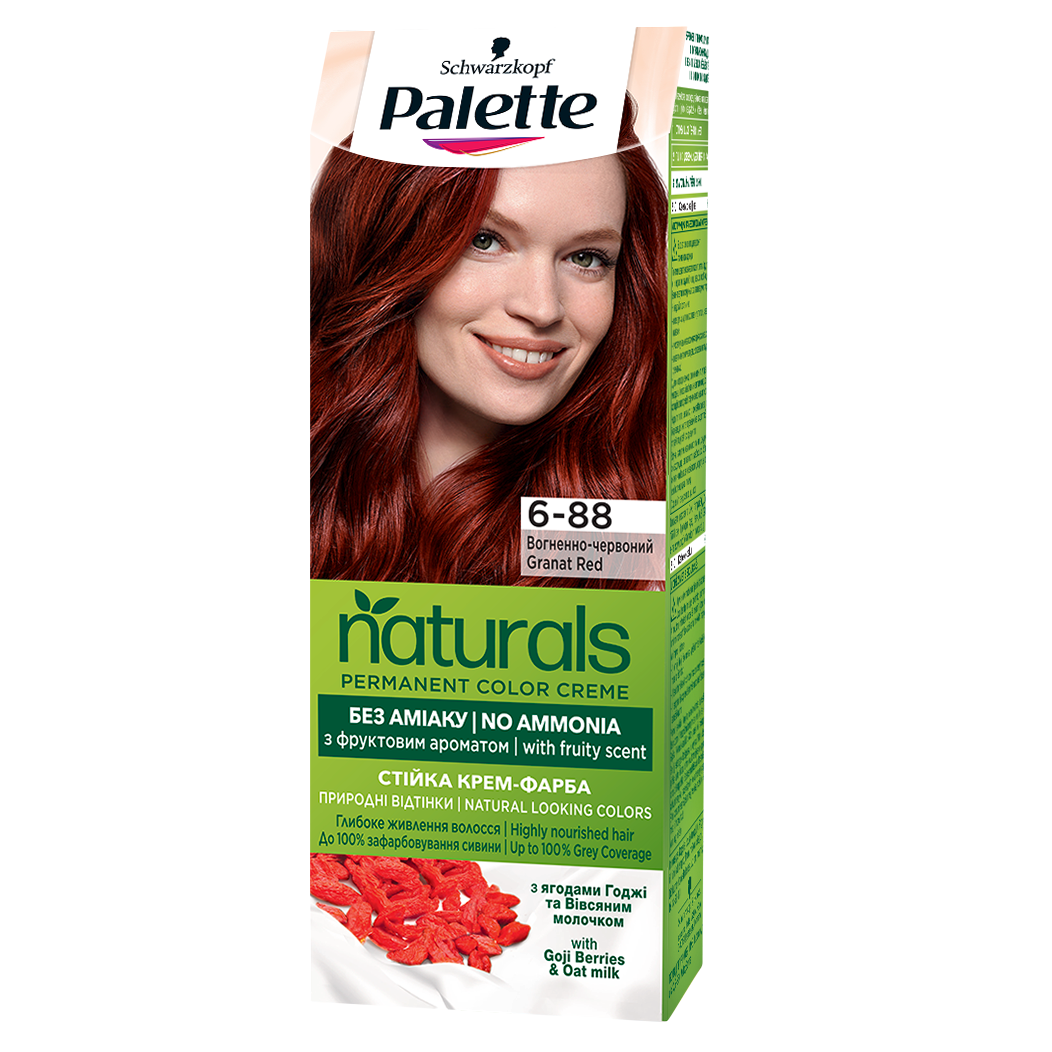 Стійка крем-фарба для волосся Schwarzkopf Palette Naturals, без аміаку, 6-88 Вогненно-червоний, 110 мл - фото 1