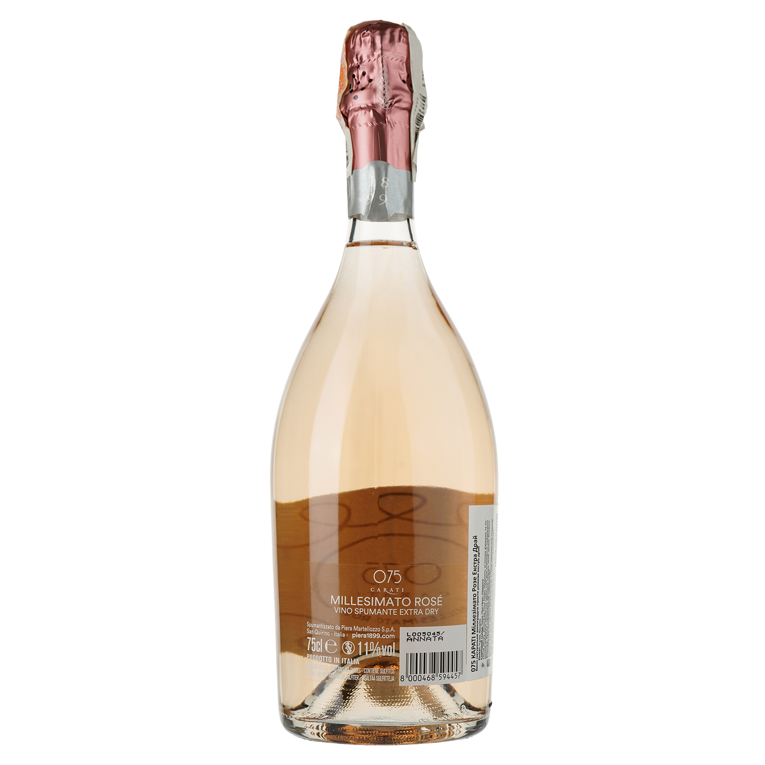 Вино игристое Piera Martellozzo 075 Carati Millesimato Rose Extra Dry Veneto, розовое, экстра-сухое, 0,75 л - фото 2