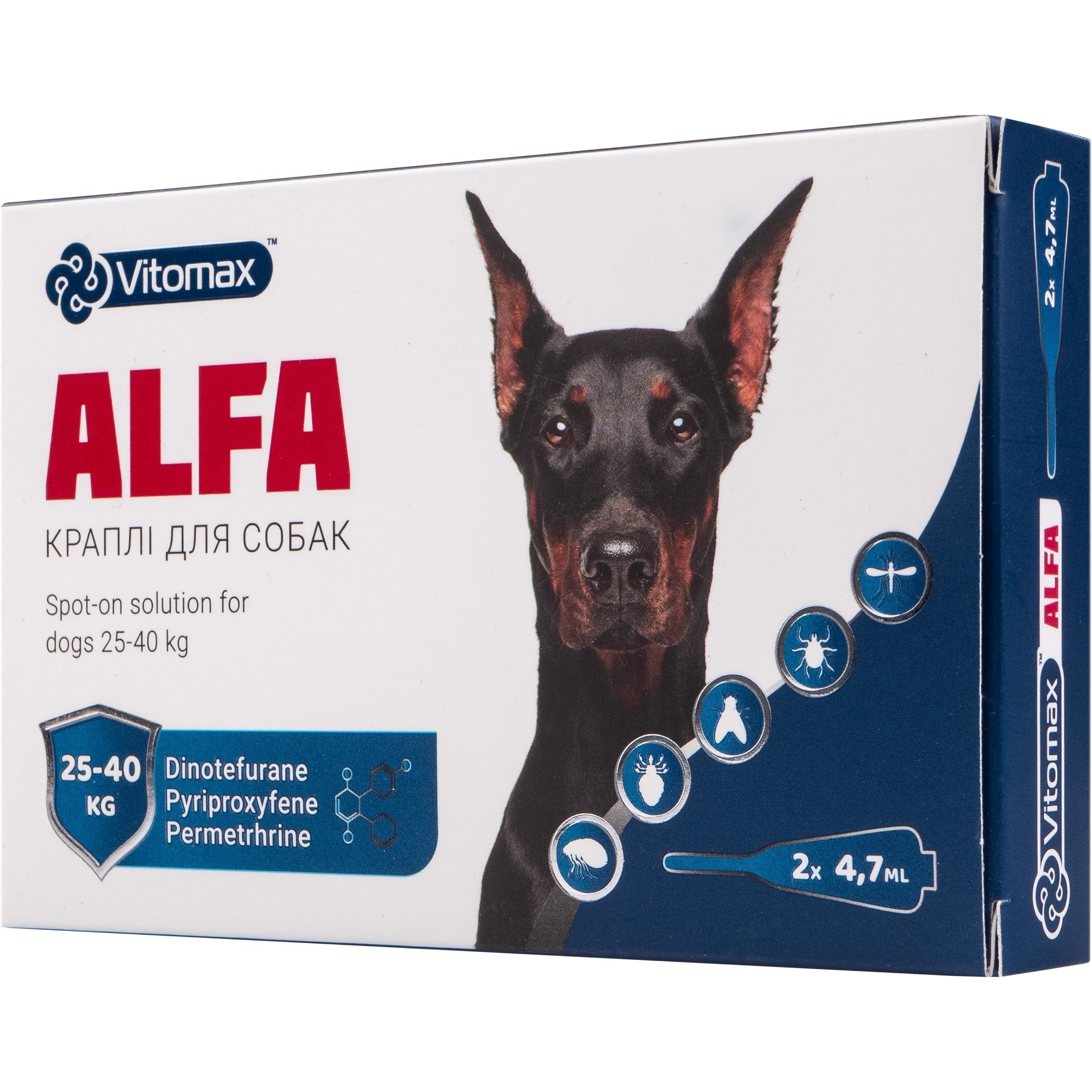 Краплі на холку Vitomax Alfa протипаразитарні для собак 25-40 кг, 4.7 мл, 2 піпетки - фото 2