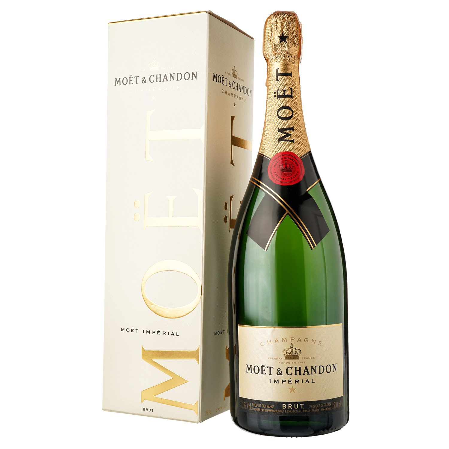 Шампанское Moet&Chandon Brut Imperial, белое, брют, AOP, 12%, в подарочной упаковке, 1,5 л (566420) - фото 1
