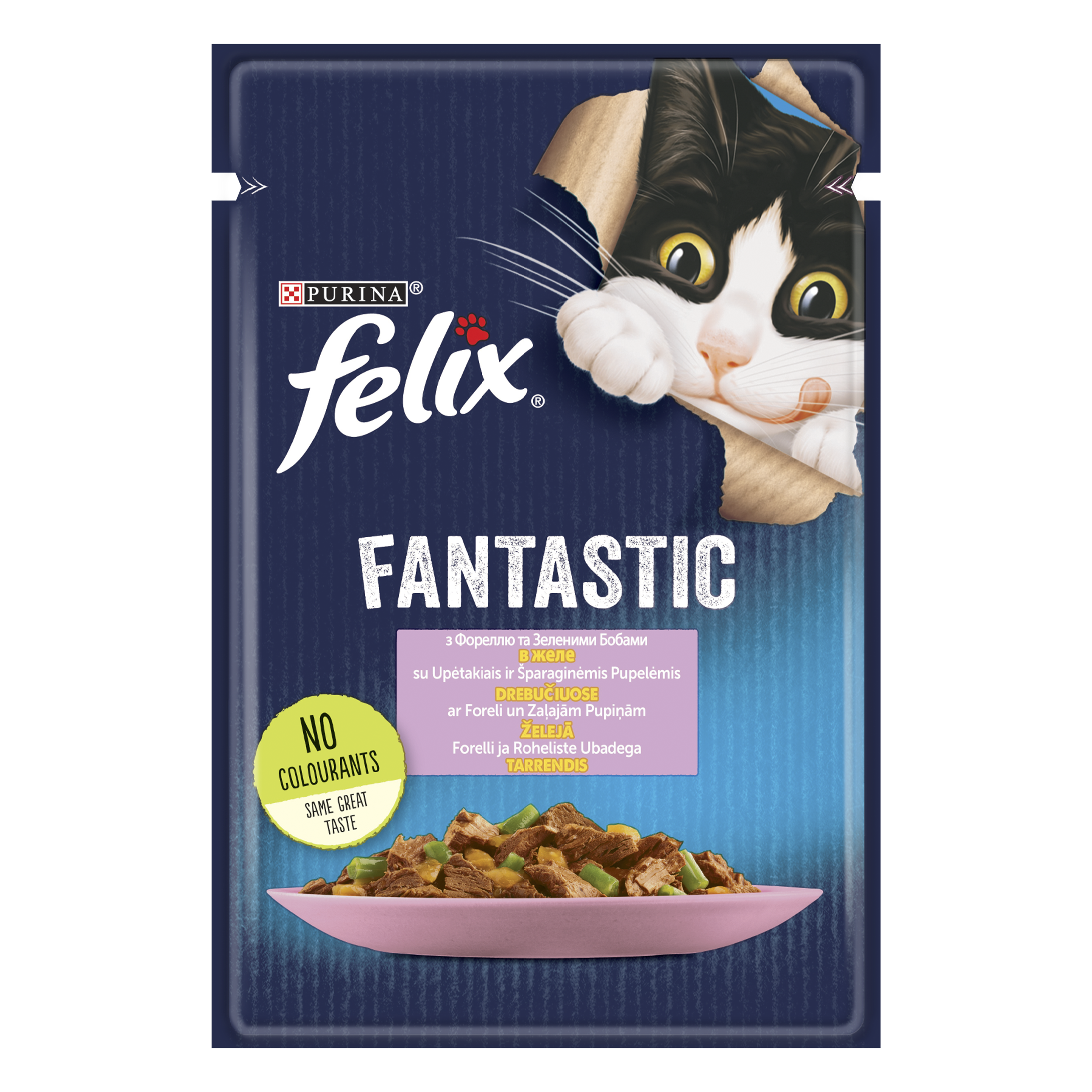 Влажный корм для кошек Felix Fantastic, с форелью и зелеными бобами, 85 г - фото 1