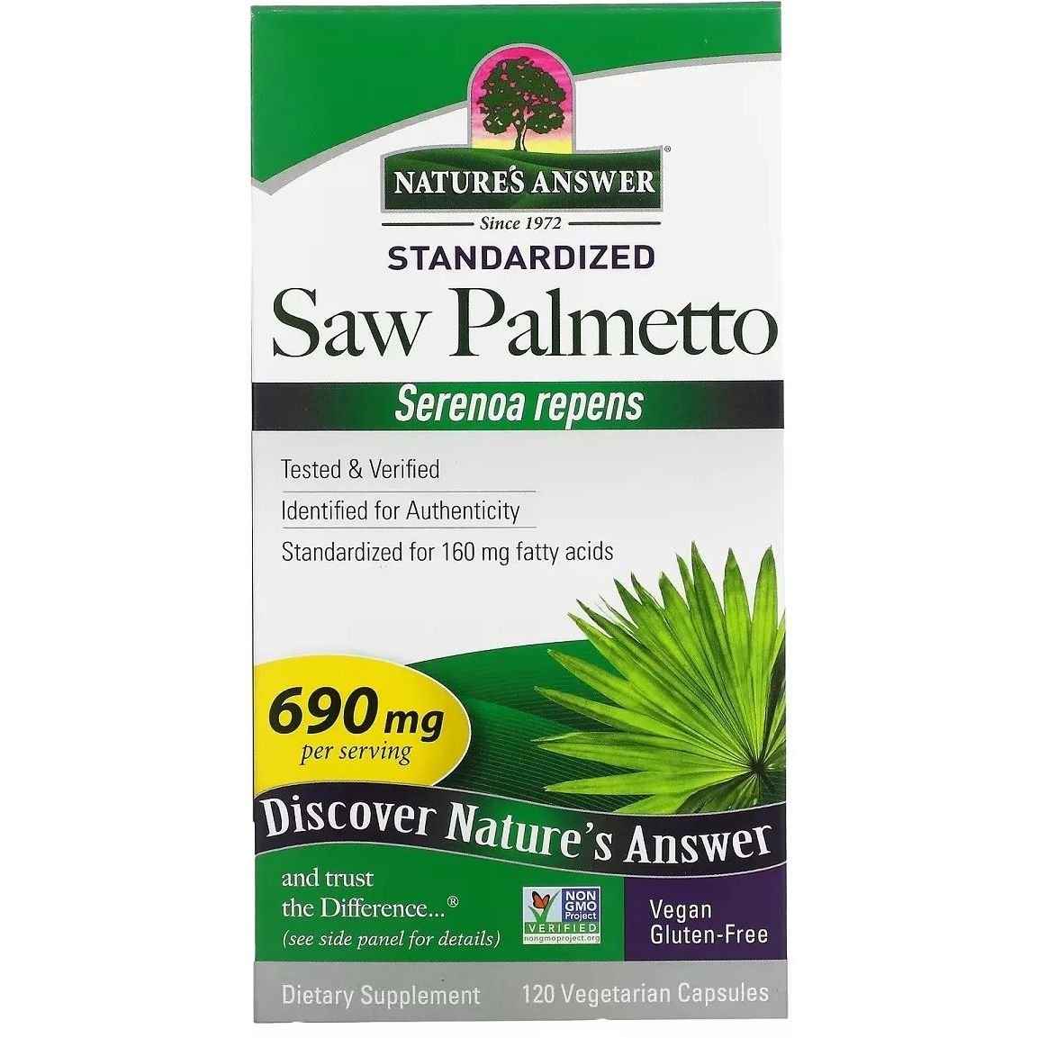 Со Пальметто Nature's Answer Saw Palmetto Standardized 690 мг 120 вегетарианских капсул - фото 2