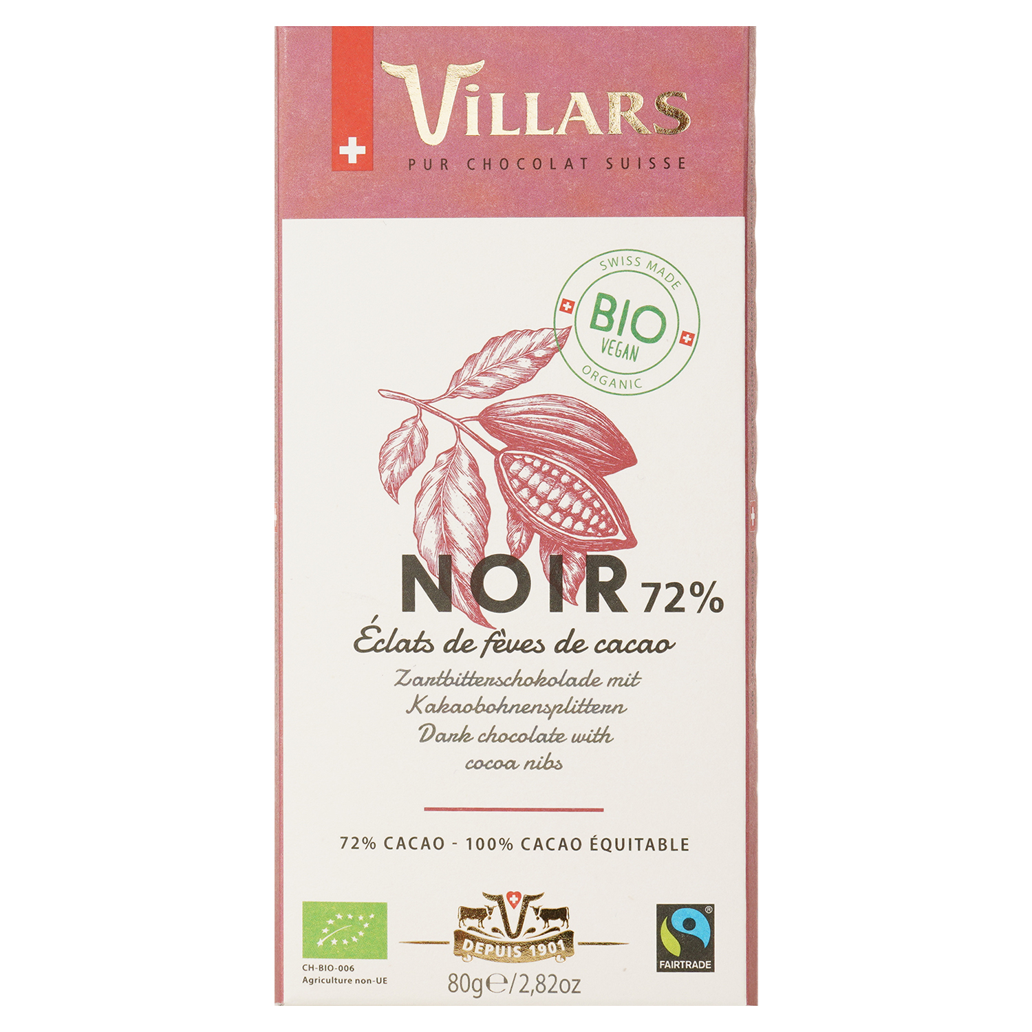 Шоколад черный Villars с какао-бобами 72% 80 г (825370) - фото 1