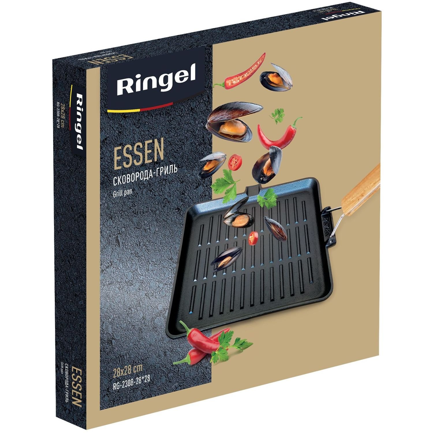Сковорода-гриль Ringel Essen, чугунная с ручкой, 28 см (RG-2308-28*28) - фото 3