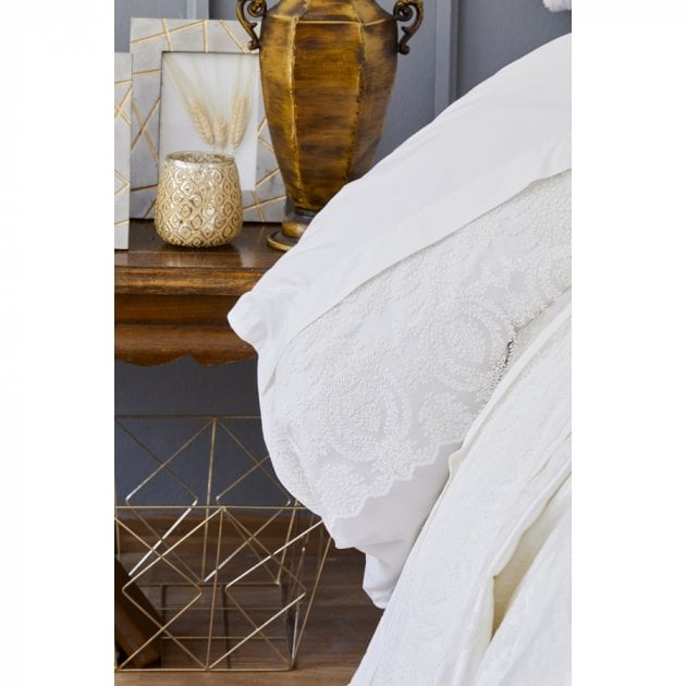 Набор постельное белье с покрывалом пике Karaca Home Carla ekru, евро, молочный, 7 предметов (svt-2000022225670) - фото 3