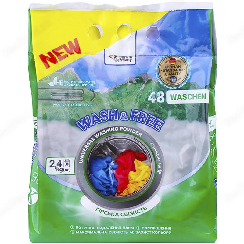 Photos - Laundry Detergent Пральний порошок Wash & Free Гірська свіжість універсальний 2.4 кг