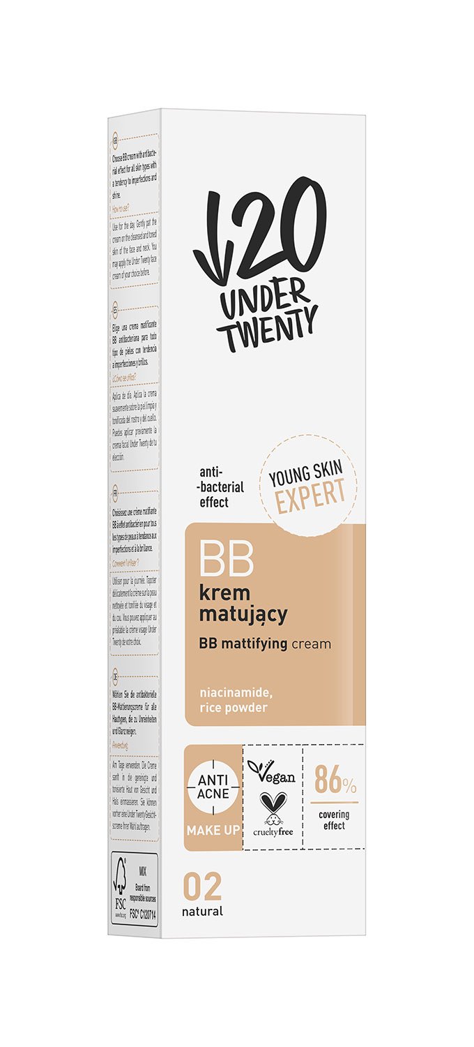 Матирующий антибактериальный ВВ-крем Under Twenty Anti Acne BB mattifying cream 02 натуральный 60 мл - фото 2