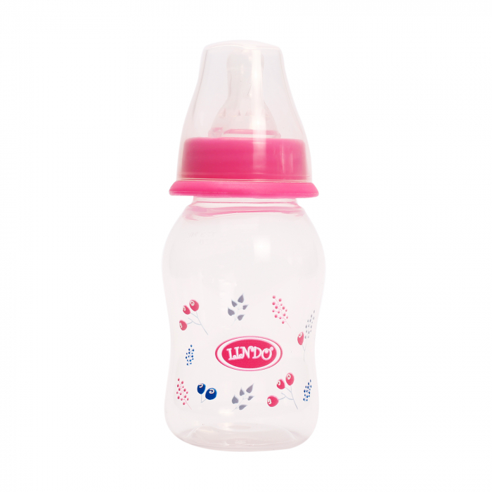 Бутылочка для кормления Lindo, изогнутая, с силиконовой соской, 125 мл, розовый (Li 144 роз) - фото 1