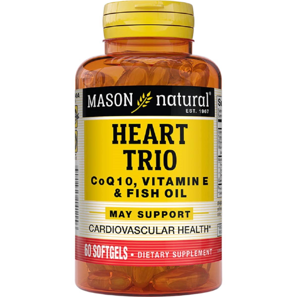 Для здоровья сердца и сосудов Mason Natural Heart Trio CoQ10, Vitamin E & Fish Oil 60 гелевых капсул - фото 1