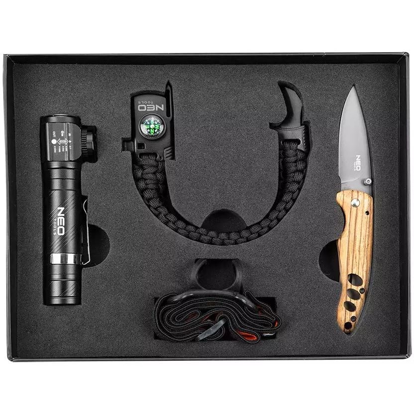 Подарочный набор Neo Tools фонарь, туристический браслет, складной нож (63-033) - фото 2