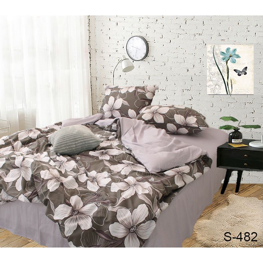 Комплект постельного белья TAG Tekstil с компаньоном Семейный Серый 000152313 (S482) - фото 1