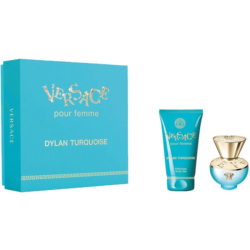 Подарунковий парфумований набір Versace Pour Femme Dylan Turquoise, Туалетна вода, 30 мл+Парфумований гель для ванни та душу, 50 мл - фото 1