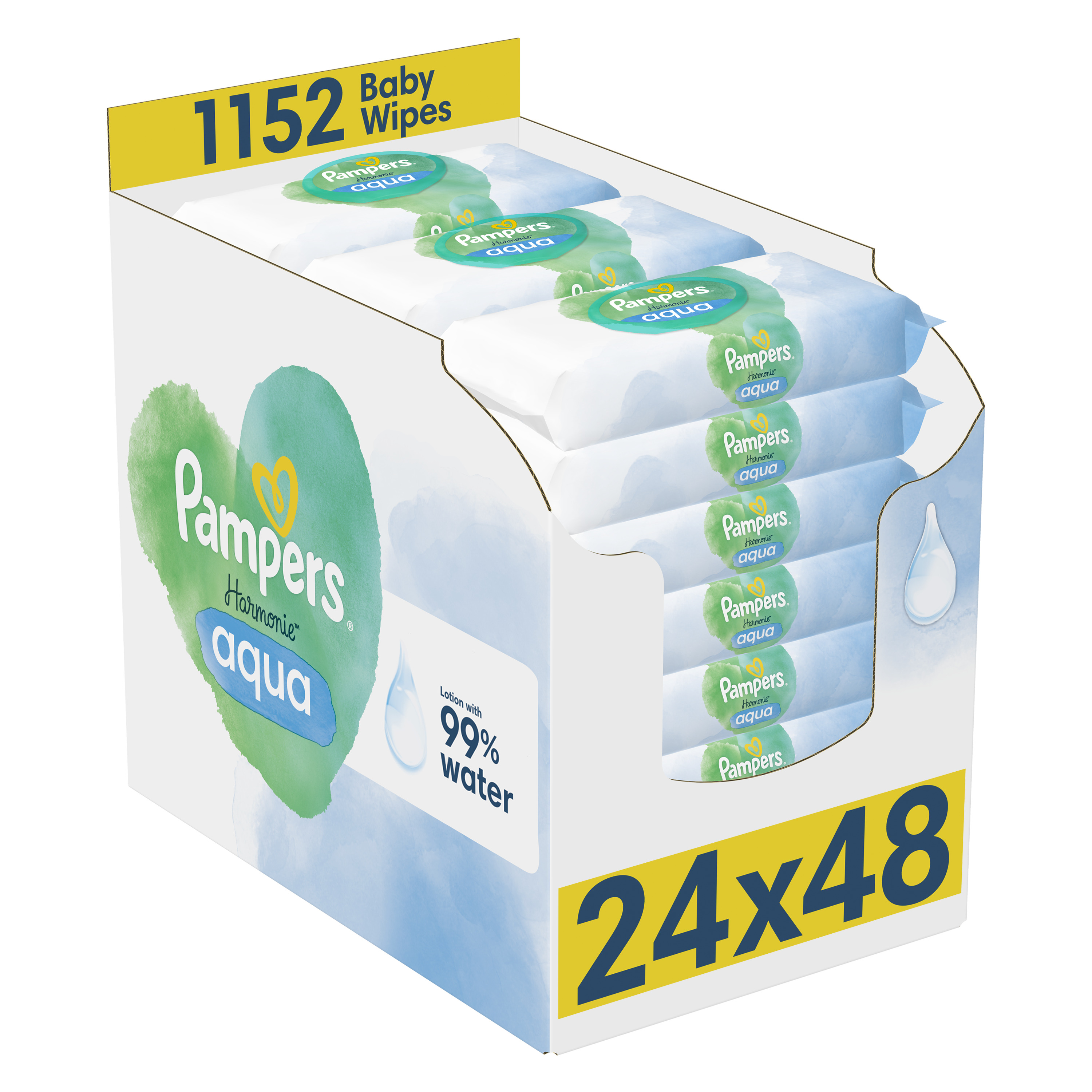 Детские влажные салфетки Pampers Harmonie Aqua 1152 шт. (24 уп. по 48 шт.) - фото 1