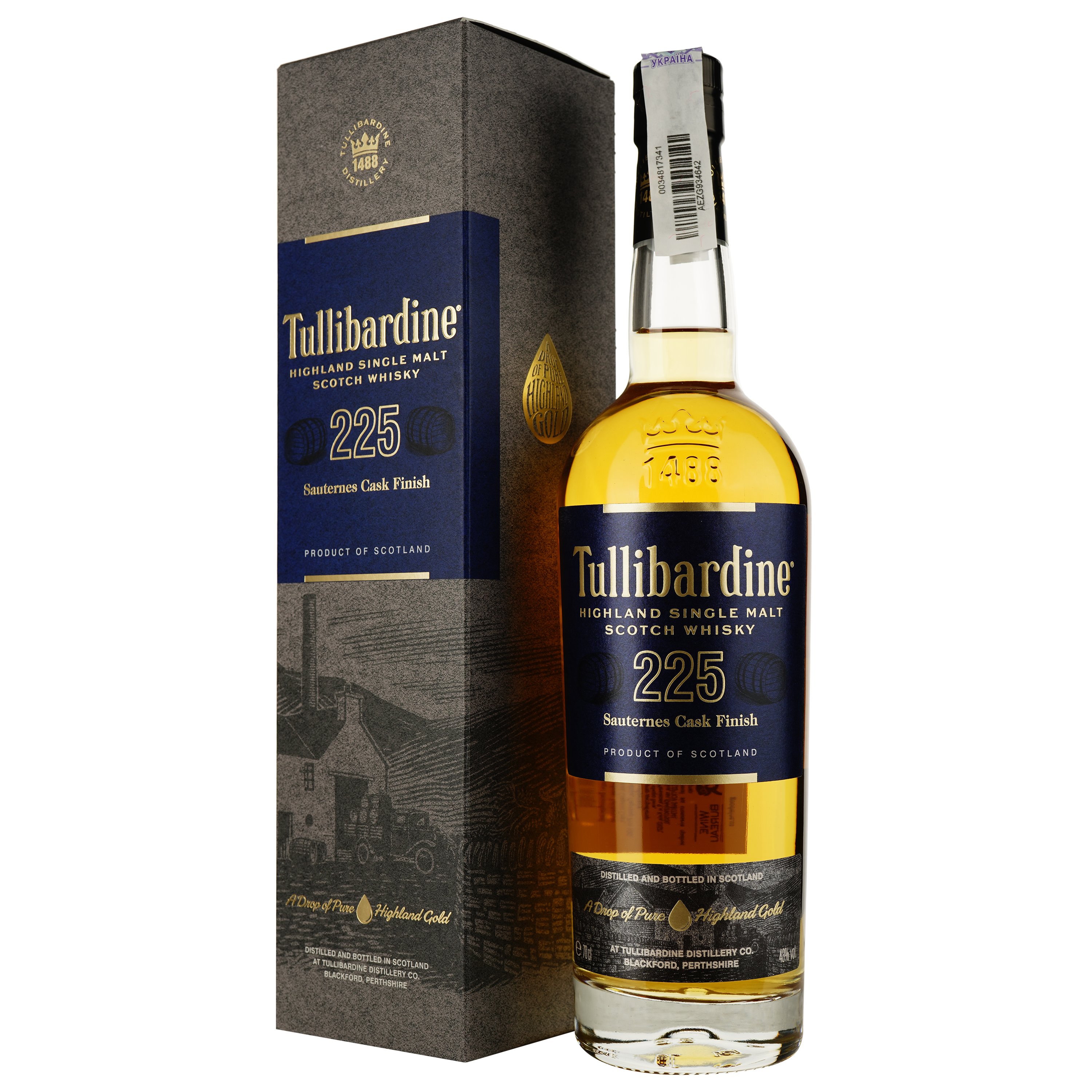 Віскі Tullibardine Sauternes Finish 225 Single Malt Scotch Whisky 43% 0.7 л - фото 1