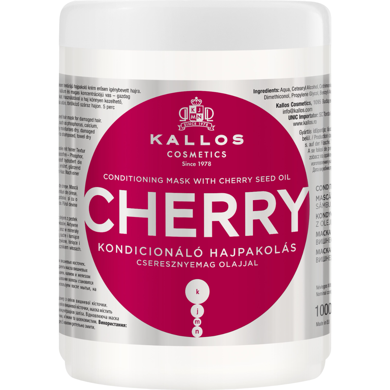 Маска для волосся Kallos Cosmetics Cherry відновлююча з маслом вишневих кісточок, 1 л - фото 1
