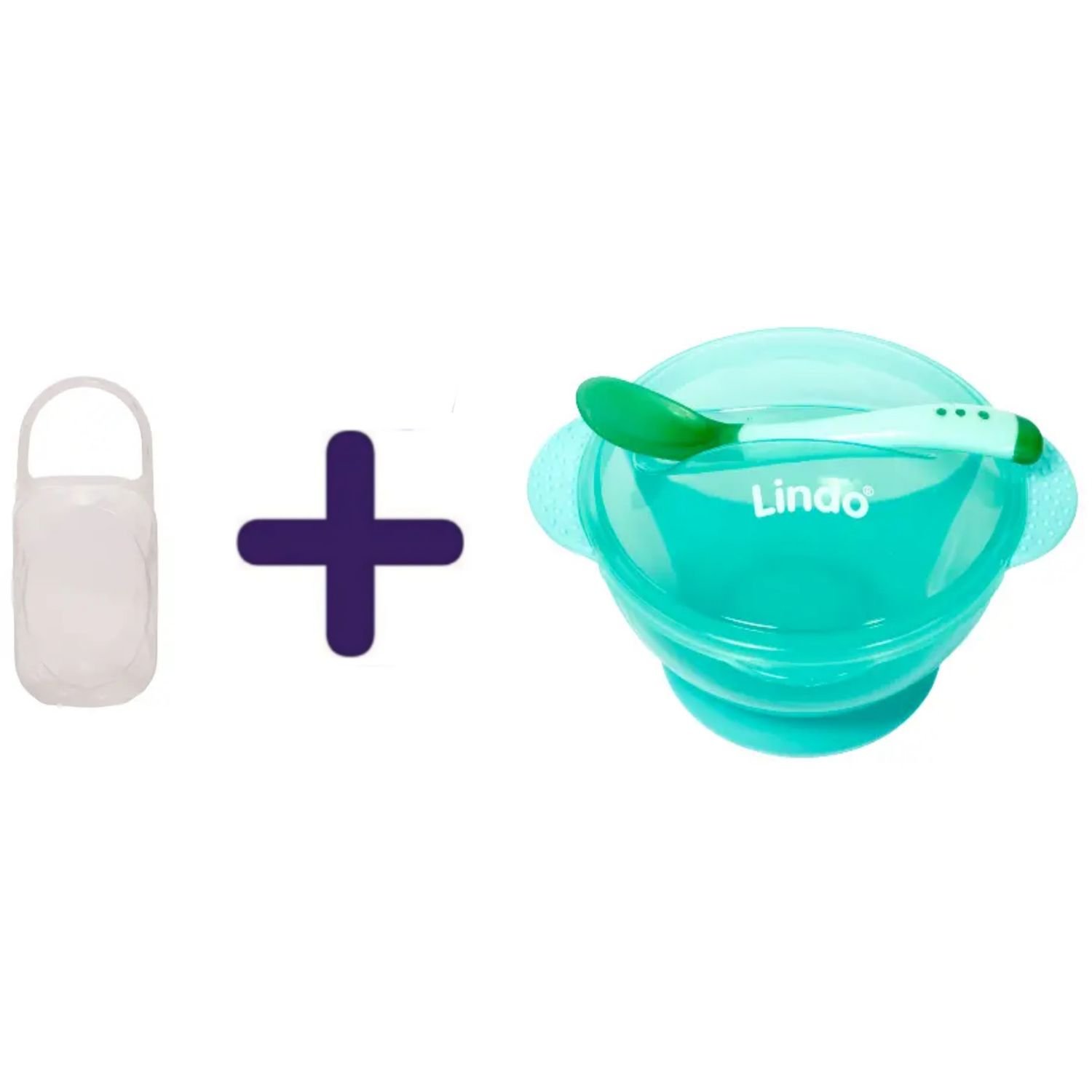 Набор: Контейнер Lindo для хранения пустышек и сосок, белый (PK 910 біл) + Тарелка на присоске Lindo, с термоложкой, 300 мл, зеленый (А 49 зел) - фото 1