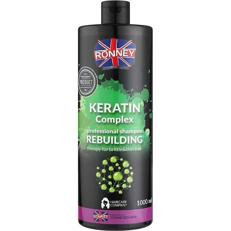 Шампунь для восстановления тонких и ломких волос Ronney Professional Keratin Complex Rebuilding 1 л - фото 1