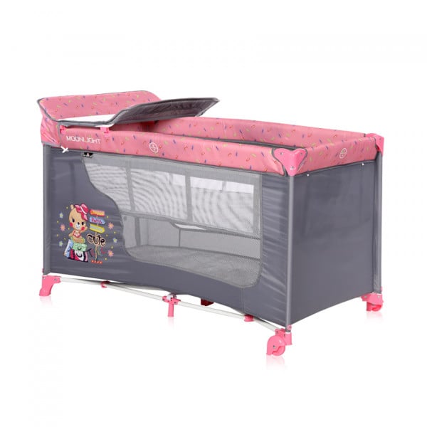 Манеж-ліжечко Lorelli Moonlight 2L Рink travelling, рожевий з сірим (23717) - фото 2