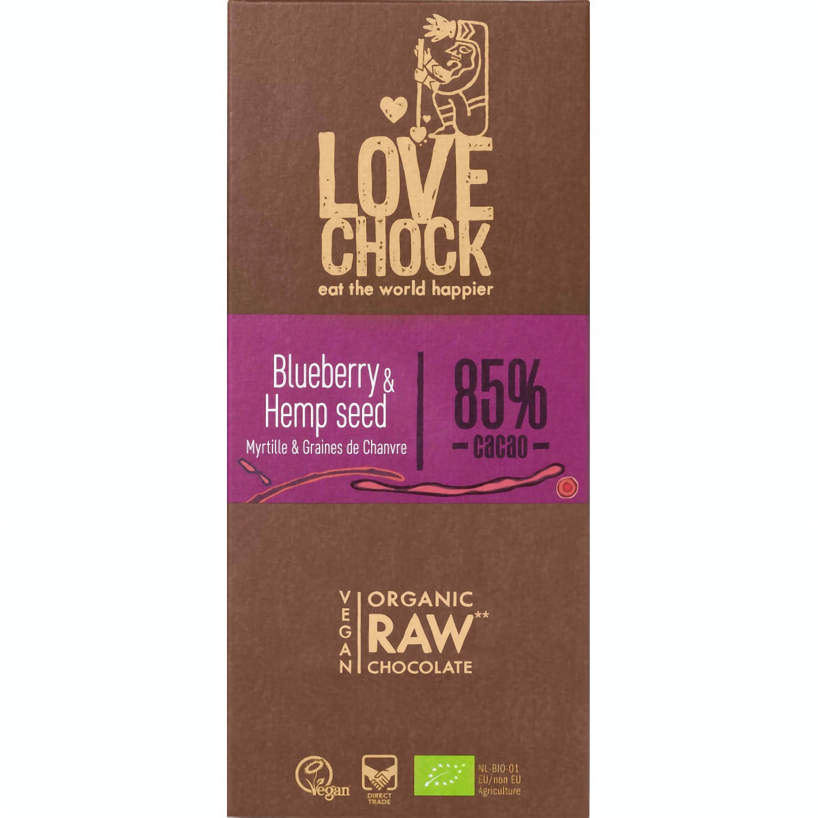 Шоколад сирий Lovechock Насіння коноплі та чорниця органічний 85% 70 г - фото 1