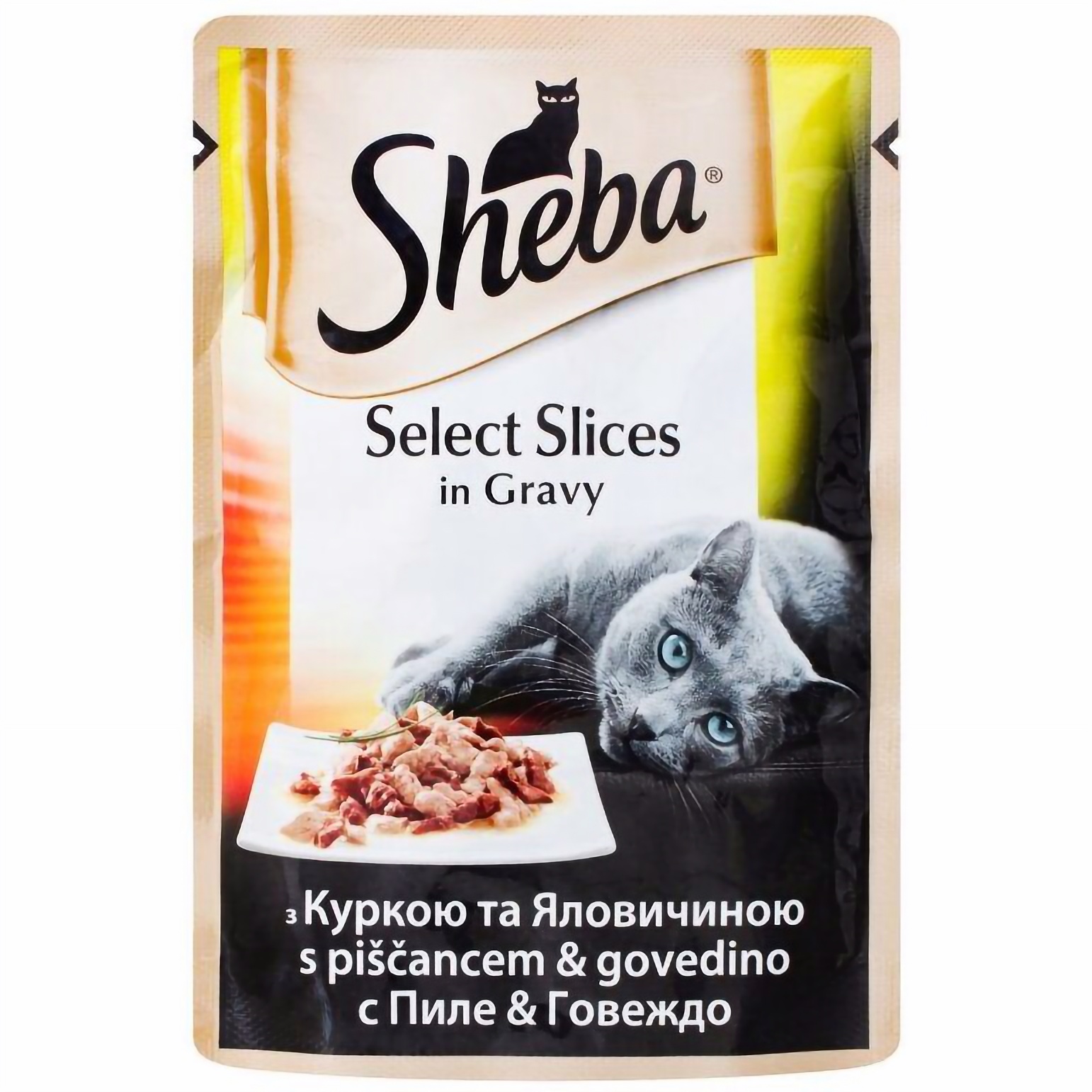 Вологий корм для котів Sheba, з куркою та яловичиною в соусі, 85 г - фото 1
