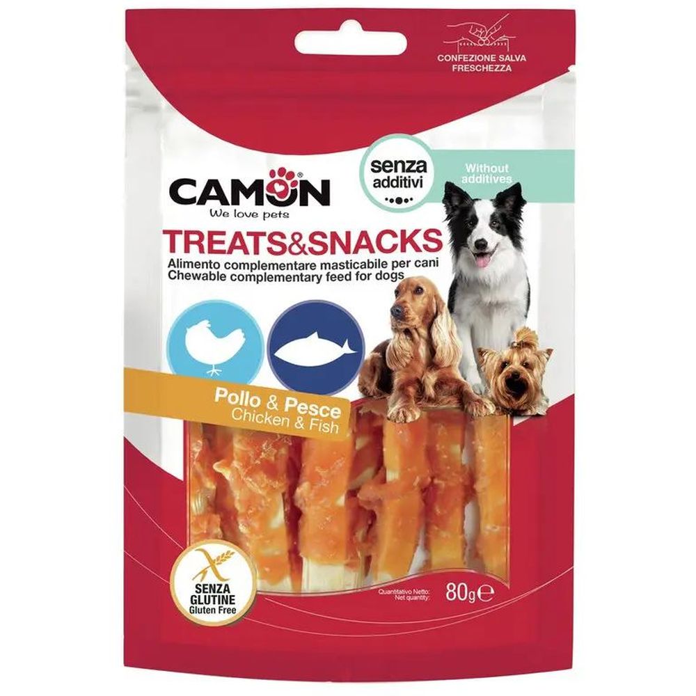 Ласощі для собак Camon Treats & Snacks Смужки риби обгорнуті куркою 80 г - фото 1