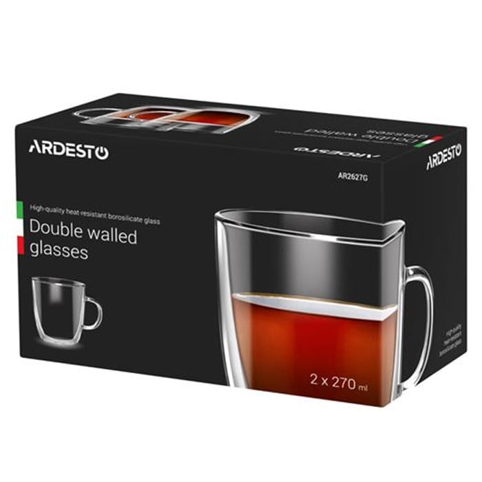 Набір чашок із ручками Ardesto з подвійними стінками, 270 мл, прозоре скло (AR2627G) - фото 2