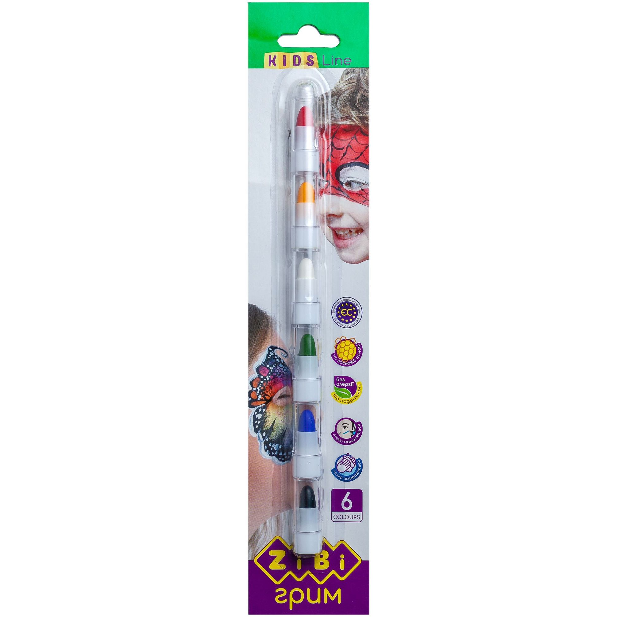 Олівці для гриму обличчя і тіла ZiBi Kids Позитив 6 кольорів (ZB.6569) - фото 1
